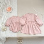 【66-130cm】ロンパースorワンピース 女の子 姉妹服 フリル襟 - 画像 (6)