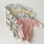【66-90cm】ロンパース ベビー ボーダー柄 ポケット付き - 画像 (4)
