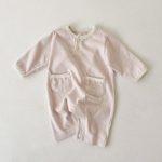 【66-90cm】ロンパース&帽子 細ボーダー 2つボタン ポケット付き 新生児 ベビー - 画像 (7)