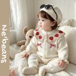 【66-90cm】ロンパース ベビー イチゴ襟 リボン付き - 画像 (2)