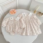【66-130cm】ロンパースorワンピース 女の字 姉妹服 フラワー - 画像 (2)