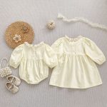 【66-130cm】ロンパースorワンピース 女の子 姉妹服 クリーム パフスリーブ - 画像 (3)