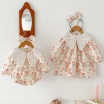 【66-120cm】ロンパース or ワンピース ベビー レース襟 花柄 - 画像 (6)