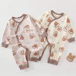 【52-66cm】ロンパース ベビー 松ぼっくり柄 シンプル