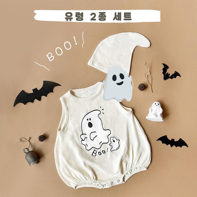 d3c6f085ea29c4a9c1f3abfc047532c2.jpg 【66-90cm】ロンパース ベビー ハロウィン ゴースト プリント - 画像 (1)
