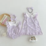 【73-110cm】ロンパース or ワンピース ベビー 肩フリル 花柄 - 画像 (2)