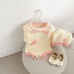 【66-90cm】ロンパース ベビー 蝶結び付き ニット - 画像 (6)