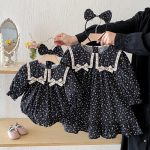 【66-140cm】ワンピースorロンパース 姉妹コーデ フリル リボン - 画像 (2)