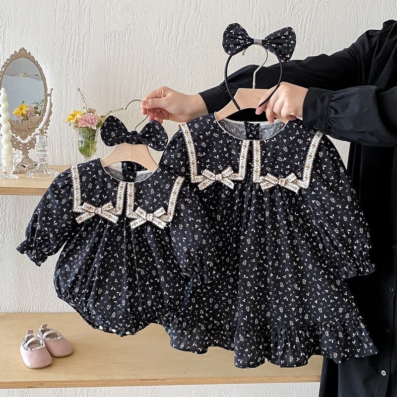 d6c0e72fc7c35035d34e8873ae943ec6.jpg 【66-140cm】ワンピースorロンパース 姉妹コーデ フリル リボン - 画像 (1)