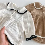 【66-90cm】ロンパース ベビー 丸襟 バイアス処理 - 画像 (4)
