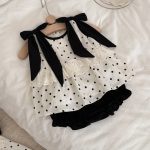 【73-100cm】ワンピースorセットアップ ベビー ドット柄 リボン - 画像 (5)