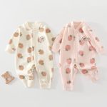 【59-90cm】ロンパース ベビー イチゴ柄 かわいい