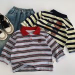 【90-130cm】長袖Tシャツ 男の子 ボーダー柄 ポロシャツ - 画像 (2)