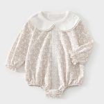 【66-90cm】ロンパース レトロ フラワー柄 可愛い 肌に優しい