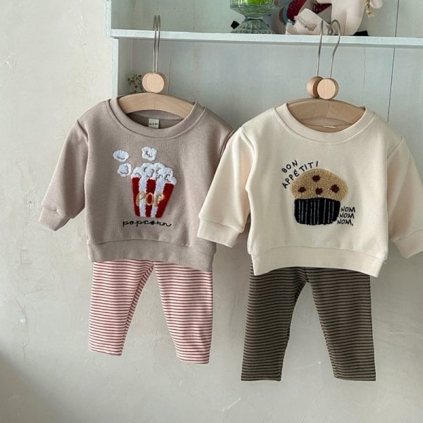 【66-100cm】セットアップ ベビー 刺繍 ボーダー トレーナー レギンス