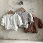 【66-100cm】トップス ベビー ハート 透かし編み パフスリーブ - 画像 (6)