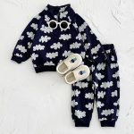 【80-120cm】セットアップ ベビー プリント ジップアップ ハイネック - 画像 (6)