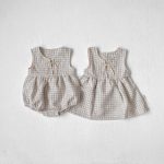 【66-100cm】ロンパースorワンピース ベビー ノースリーブ チェック