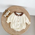 【66-90cm】ロンパース ブラウン チェック襟 ベビー服 - 画像 (3)