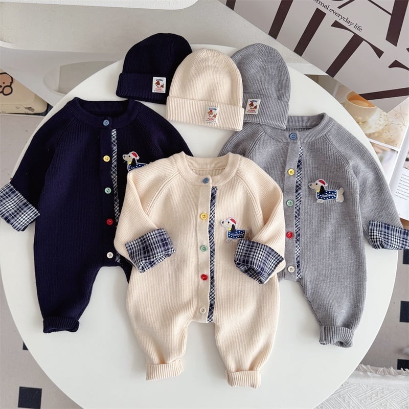 f004cd2b6f3f932e9c225614fe694d67.jpg 【66-90cm】ロンパース&帽子 ベビー ペットロゴ 暖かい - 画像 (1)
