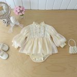 【66-90cm】ロンパース ベビー パフスリーブ レース - 画像 (5)