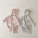 【66-90cm】ロンパース&帽子 細ボーダー 2つボタン ポケット付き 新生児 ベビー - 画像 (2)
