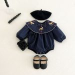 【66-90cm】ロンパース ベビー 馬刺繡 折り襟 - 画像 (2)