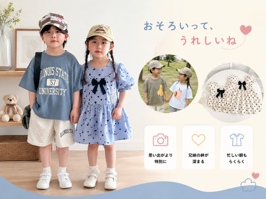 兄弟姉妹で楽しむ子ども服のおそろいコーデ。兄妹・姉妹・姉弟におすすめのリンクコーデと子ども服アイテム。