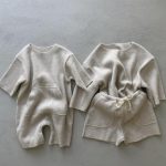 【66-90cm】長袖オールインワン ベビー ナチュラル ワッフル - 画像 (3)