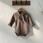【66-90cm】長袖ロンパース ベビー リボン付き シンプル - 画像 (16)