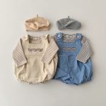 【66-100cm】サロペット＆シャツ ベビー スリー ベア ボーダー
