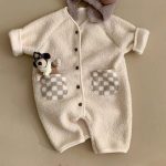 【65-90cm】ロンパース ベビー もこもこ チェック ポケット - 画像 (6)