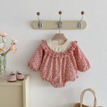 【66-90cm】ロンパース ベビー 小花柄 裏起毛 - 画像 (4)