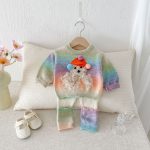 【73-110cm】セットアップ 女の子 カラフル ボーダー ニット - 画像 (3)