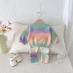 【73-110cm】セットアップ 女の子 カラフル ボーダー ニット - 画像 (4)