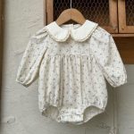 【73-90cm】ロンパース ベビー 丸襟 小花柄 - 画像 (3)