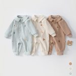 【66-100cm】カバーオール ベビー ワッフル 刺繍