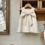 【73-100cm】トップスorワンピース 女の子 ベルベット 蝶結び 無地 - 画像 (4)