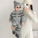 【66-90cm】ロンパース ベビー レトロ柄 ニット - 画像 (7)