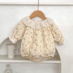 【66-90cm】長袖ロンパース ベビー フリル襟 プリント - 画像 (2)