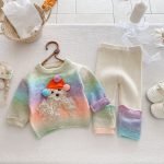 【73-110cm】セットアップ 女の子 カラフル ボーダー ニット - 画像 (5)