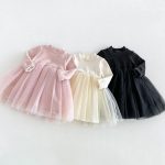 【80-130cm】ワンピース 女の子 無地 チュール 裏起毛 - 画像 (2)