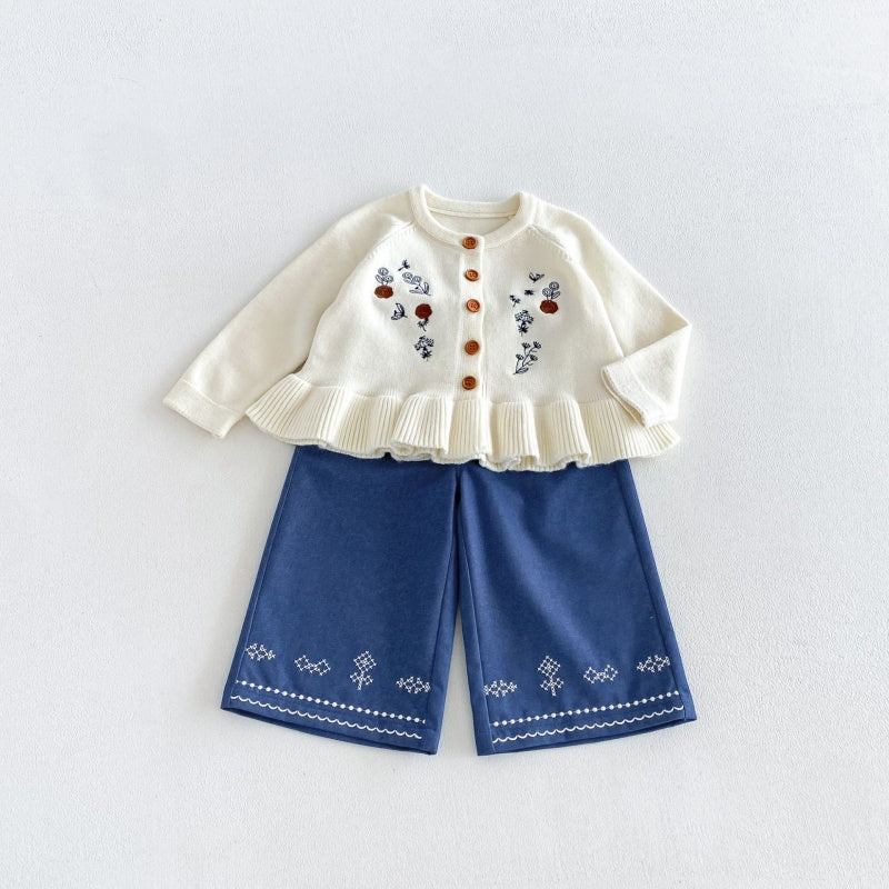 06_64b175e2-dd84-4ca7-b7c7-7a6892da9659.jpg 【80-130cm】カーディガンorパンツ 女の子 刺繍 ニット - 画像 (1)