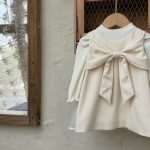 【73-100cm】トップスorワンピース 女の子 ベルベット 蝶結び 無地 - 画像 (3)