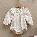 【73-90cm】ロンパース ベビー レース 切替 - 画像 (2)
