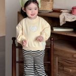 【73-110cm】 スウェットorボーダーパンツ 女の子 ハート カジュアル