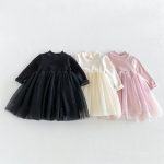【80-130cm】ワンピース 女の子 無地 チュール 裏起毛 - 画像 (6)