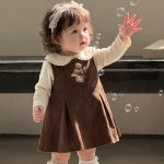 【73-100cm】ジャンパースカート＆トップス 女の子 フリル くま刺繍 - 画像 (3)