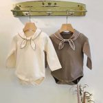 【66-90cm】長袖ロンパース ベビー リボン付き シンプル - 画像 (14)