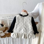 【73-100cm】トップスorワンピース 厚手ドット フリル襟 - 画像 (3)